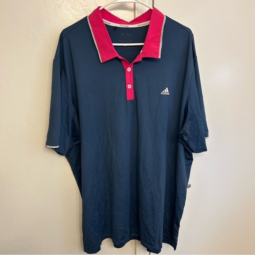 Adidas Men's Golf Polo Shirt in Navy and Pink ClimaCool Performance Shirt 2XL